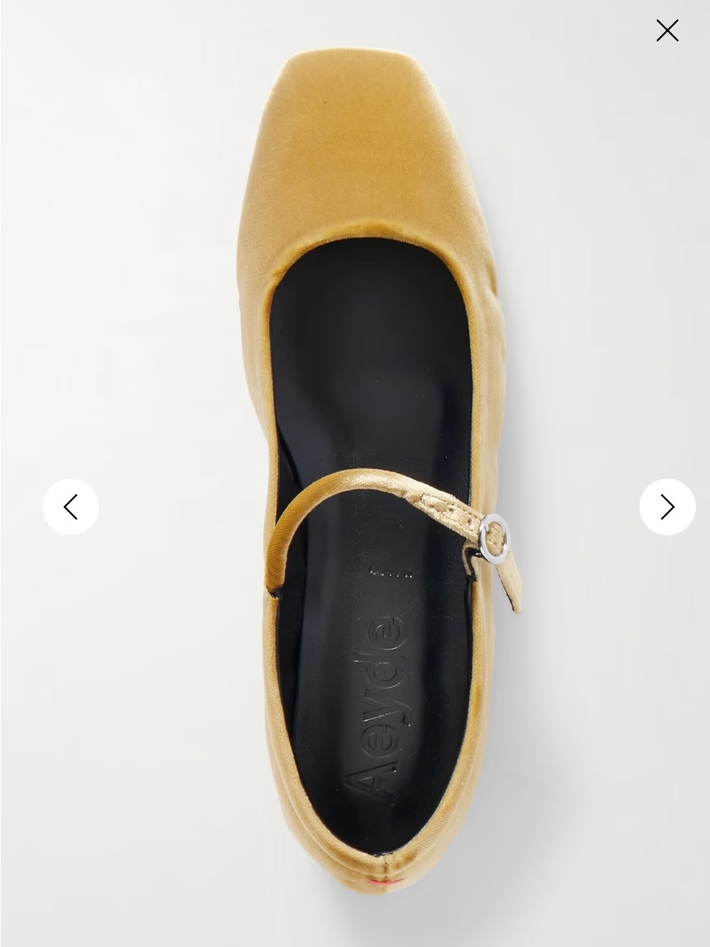 Aeyde Uma Velvet Mary Jane Flats in Mustard Yellow - Picture 2 of 6